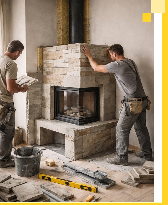 Угловые камины под ключ проект, монтаж и отделка в Курганинске