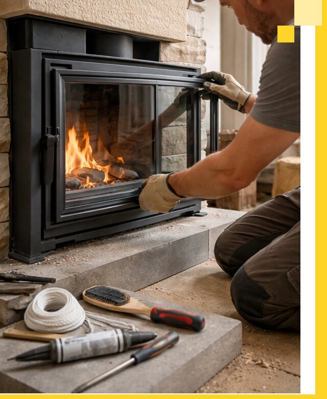 Производство, монтаж и доставка каминов со стеклом в Курганинске