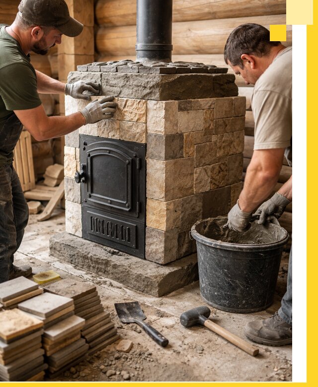 Облицовка банной печи под ключ в Курганинске: камень и плитка