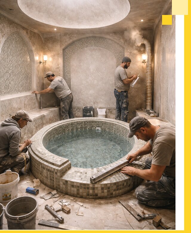 Профессиональное строительство хамама с бассейном в Курганинске под ключ