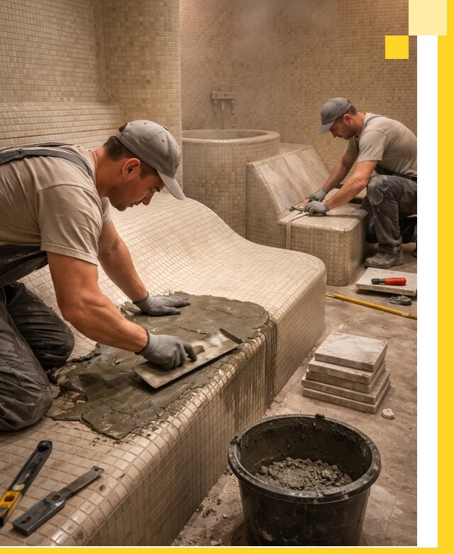 Лежаки для хамама под ключ в Курганинске, проект и монтаж