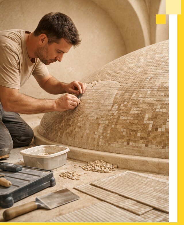 Профессиональная укладка мозаики для хамама под ключ в Курганинске